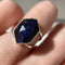 Faceted blue goldstone double band silver plated ring | size US5 / ES10